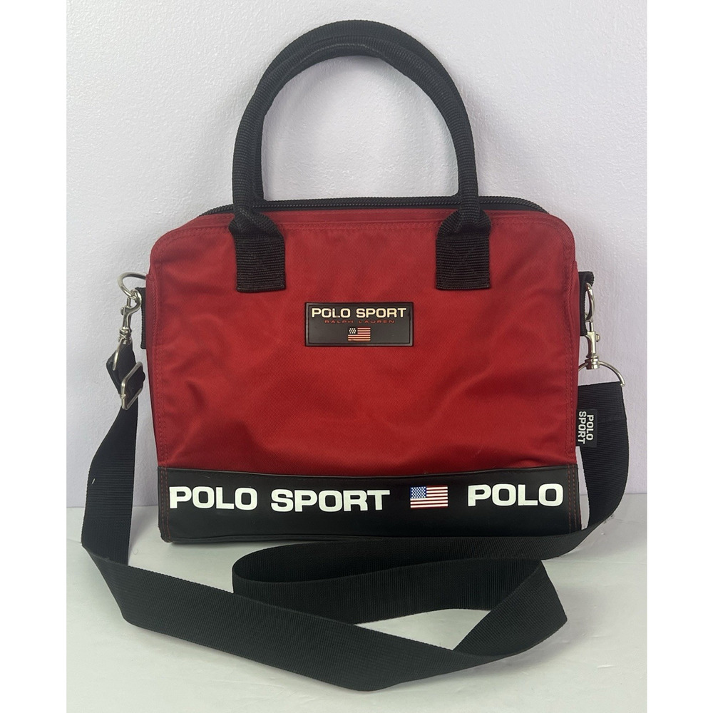 VTG Polo Sport Ralph Lauren Crossbody Shoulder Bag Red Black Nylon 90s